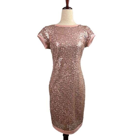 Vince Camuto Rose Gold Sequin Shift Cocktail Dress 2 - Picture 1 of 15